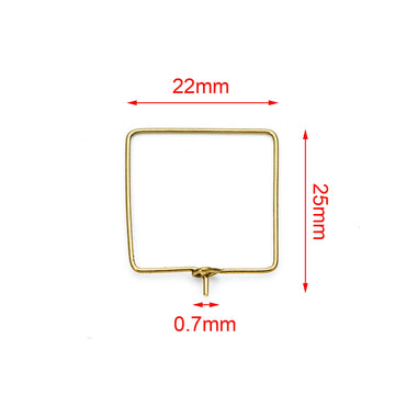 50pcs Raw Brass Square Earring Hoops 22mm, Geometric Ear Wire Charm Pendants, Threader Earring Components (RB-168)