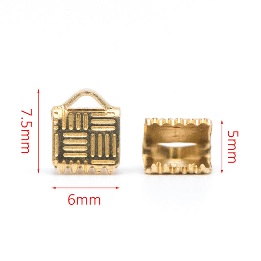 50pcs Raw Brass Crimp End Tips, Leather Hemp or Cord End Caps 6/ 15mm (RB-107)