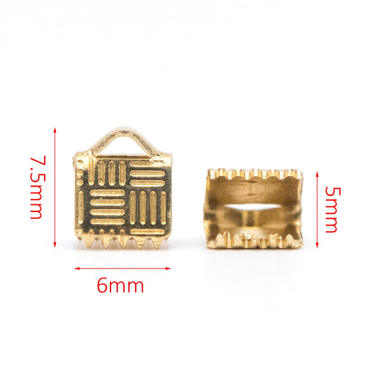50pcs Raw Brass Crimp End Tips, Leather Hemp or Cord End Caps 6/ 15mm (RB-107)