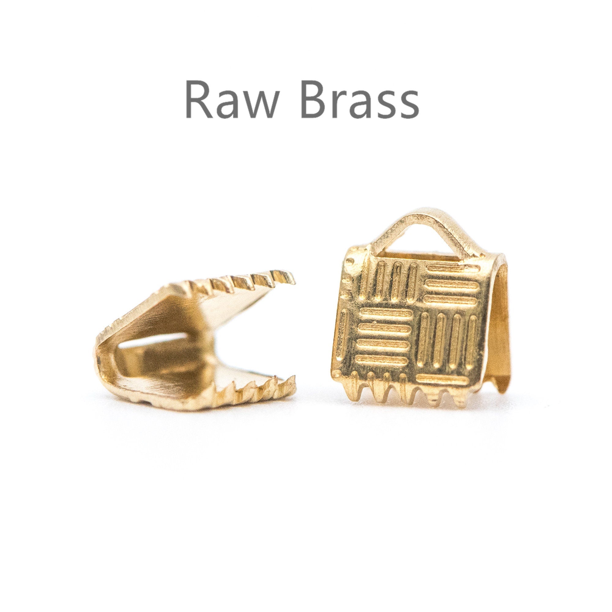 50pcs Raw Brass Crimp End Tips, Leather Hemp or Cord End Caps 6/ 15mm (RB-107)