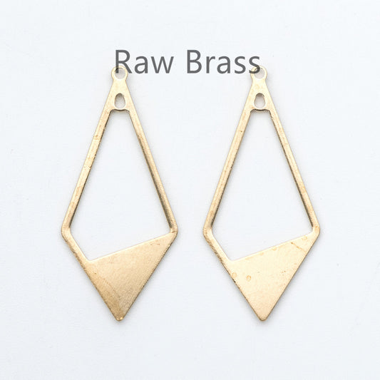 10pcs Raw Brass Rhombus Charm Pendants 36x16mm, Brass Findings Wholesale (RB-110)