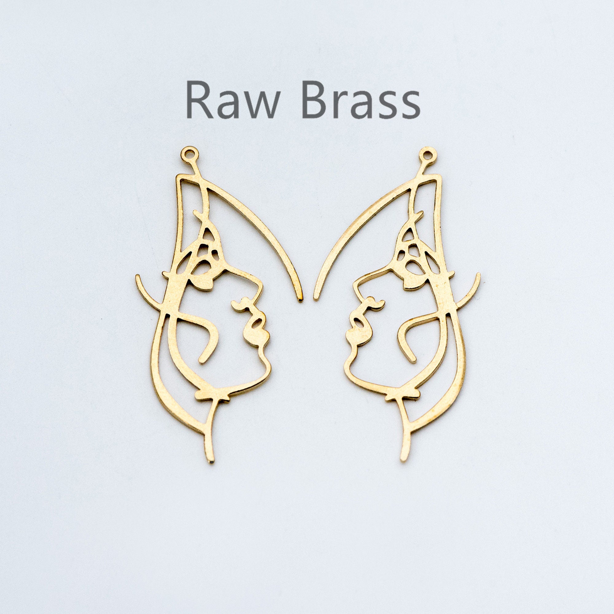 10pcs Raw Brass Face Outline Charms 50x25mm, Vintage Styled Face Pendants Wholesale (RB-158)