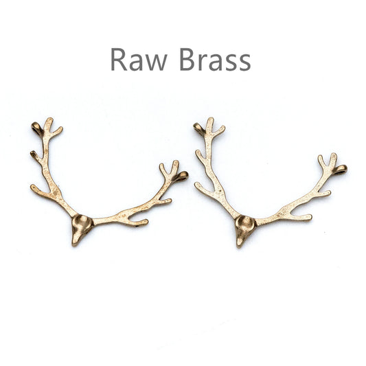 20pcs Raw Brass Antlers Charm Connectors 28x22mm, Brass Necklace Pendant Findings Wholesale (RB-130)