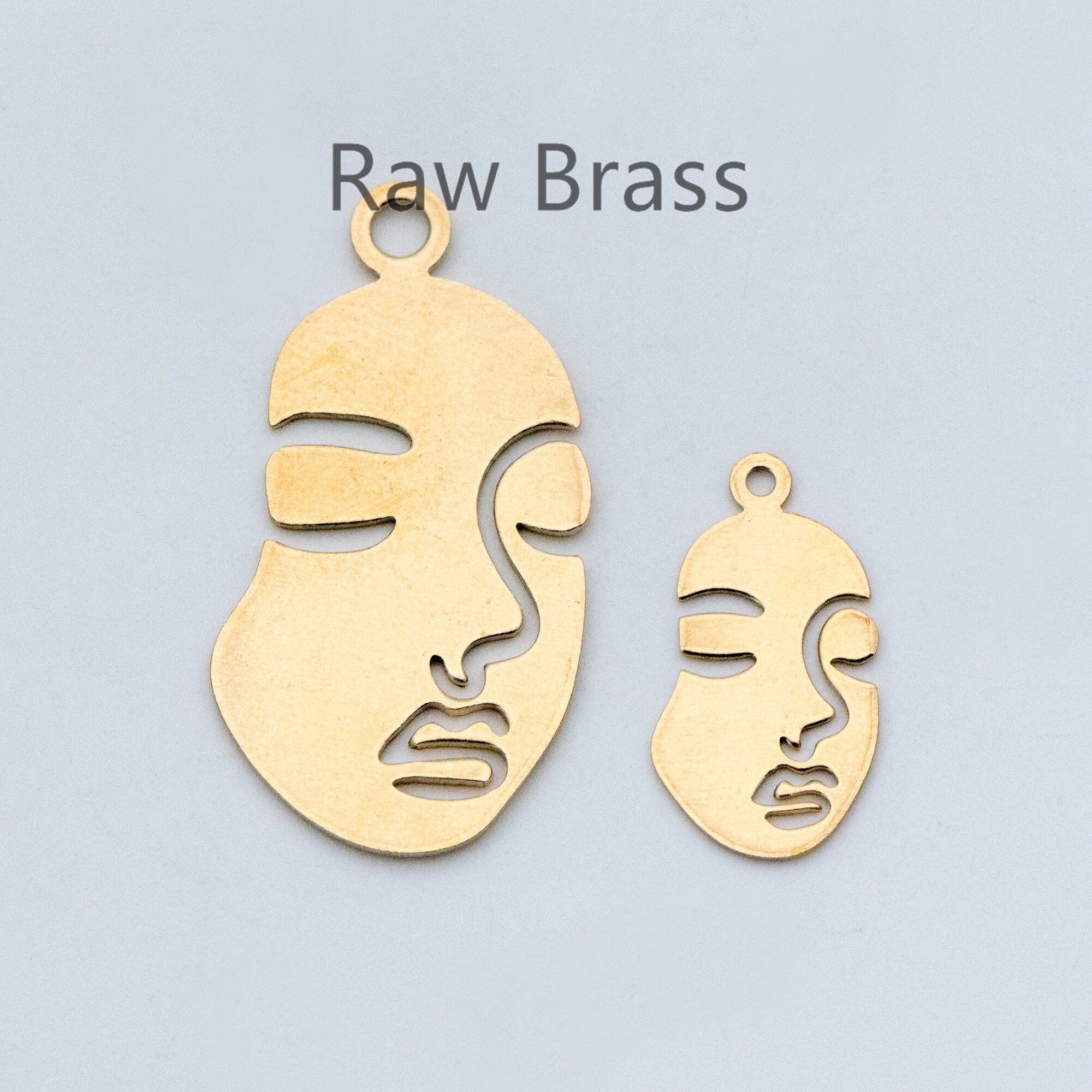 10pcs Raw Brass Face Outline Charms 20/ 34mm, Vintage Styled Face Pendants Wholesale (RB-144)