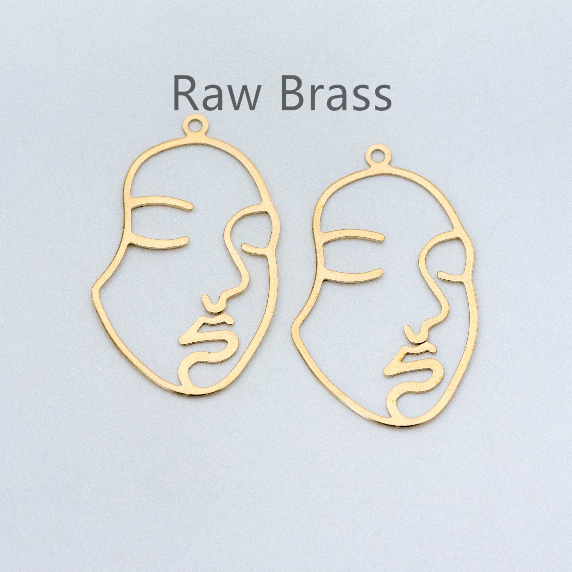 10pcs Raw Brass Face Outline Charms 43x26mm, Vintage Styled Face Pendants Wholesale (RB-140)
