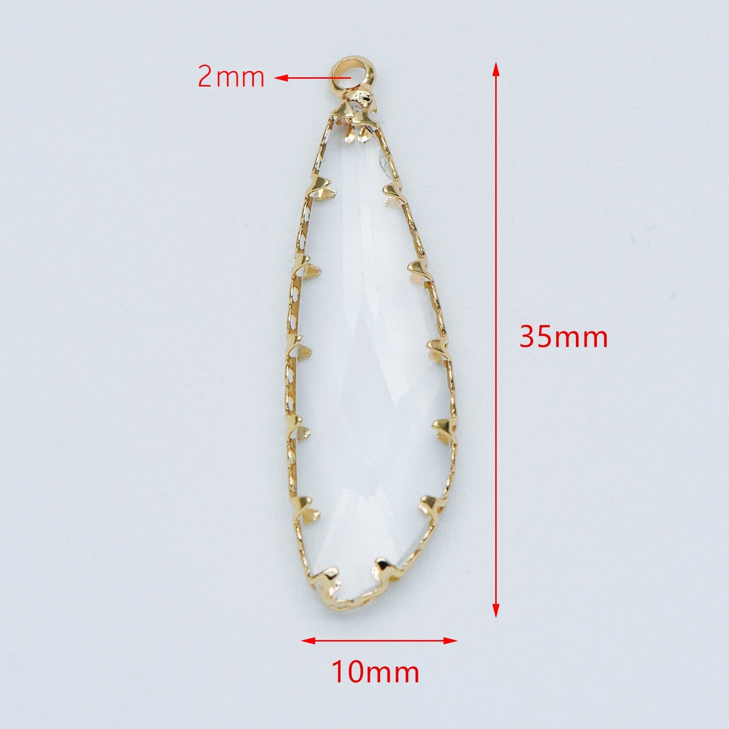 4pcs Gold Framed Clear Dangle Charms, Gold plated Brass Crystal Glass Pendants (GB-550)