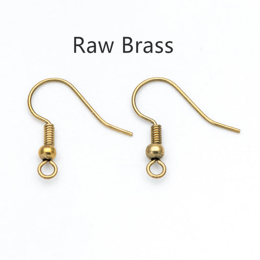 100pcs Raw Brass Earring Hooks, Ear Wire Findings Wholesale (RB-179)