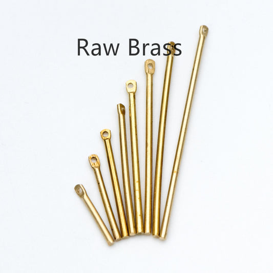 50pcs Raw Brass Bar Pendant, Yellow Brass Tube Charms Wholesale, 15-50mm Long by 1.5mm Thick, Multi Size (RB-177)