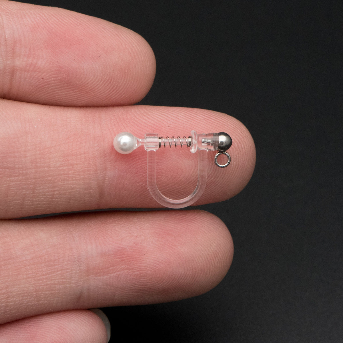 10pcs Resin Clip On Earring Findings, Rhodium plated Brass Earwire, Silver Non Pierced Earrings (GB-670)