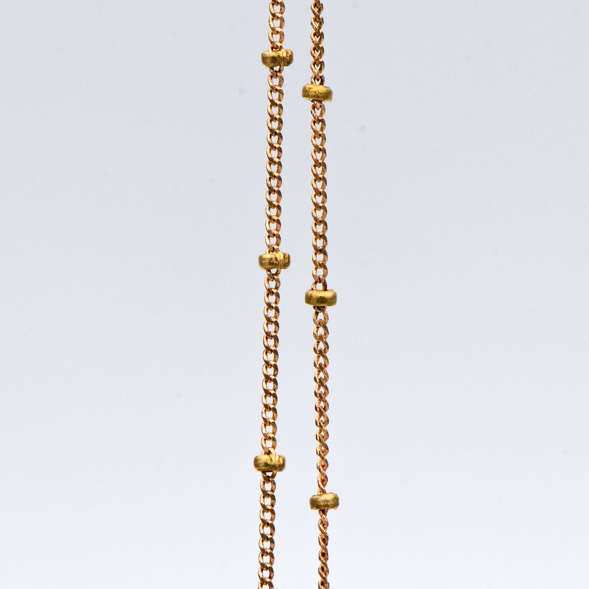 Raw Brass Satellite Chains, 1mm Curb Chain with 2mm Rondelle Beads, DIY Necklace Chain Wholesale (#LK-264-RB)/ 1 Meter=3.3 ft