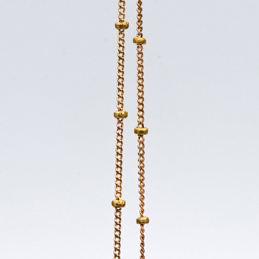 Raw Brass Satellite Chains, 1mm Curb Chain with 2mm Rondelle Beads, DIY Necklace Chain Wholesale (#LK-264-RB)/ 1 Meter=3.3 ft