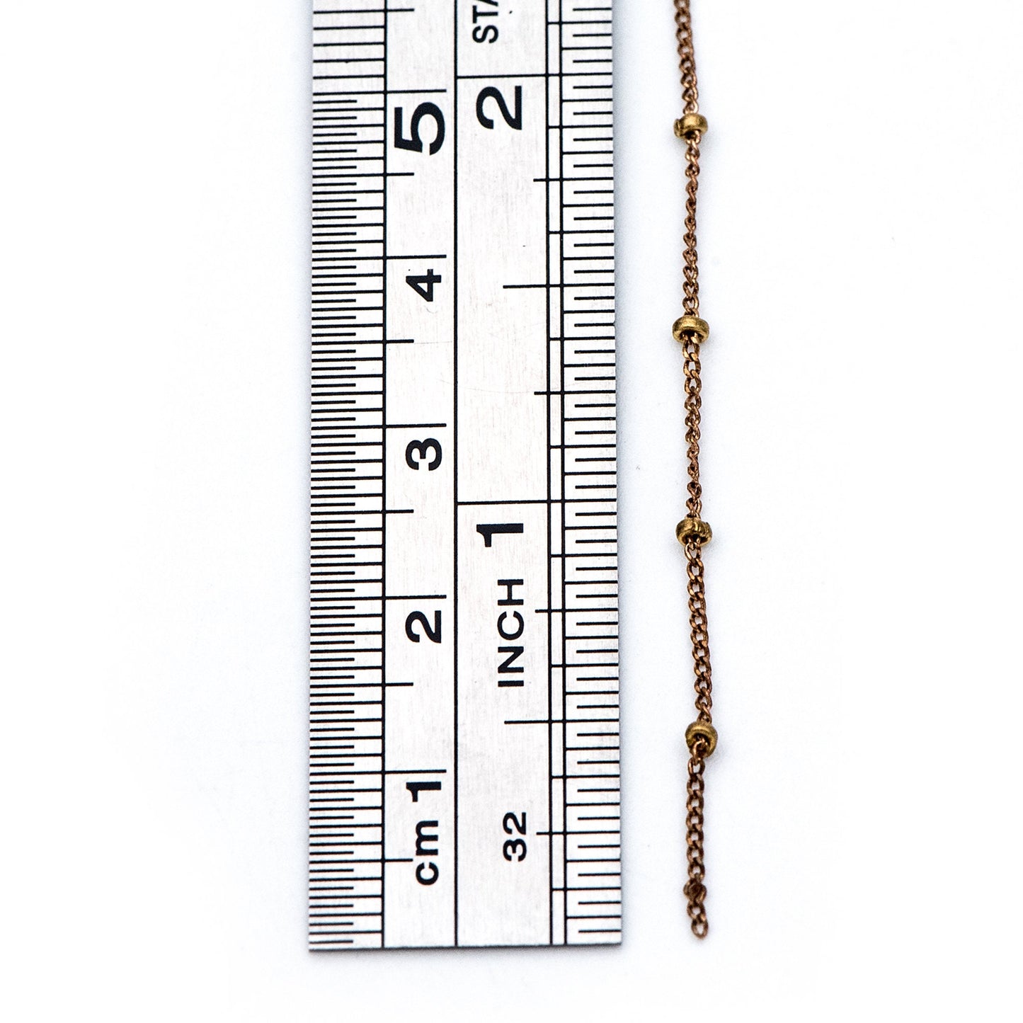 Raw Brass Satellite Chains, 1mm Curb Chain with 2mm Rondelle Beads, DIY Necklace Chain Wholesale (#LK-264-RB)/ 1 Meter=3.3 ft