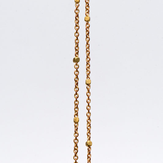Dainty Raw Brass Beaded Cable Chains, 1.2mm Tiny Chain with 1.4mm Cube Beads, Delicate Chains for DIY Necklace (#LK-263-RB)/ 1 Meter=3.3 ft