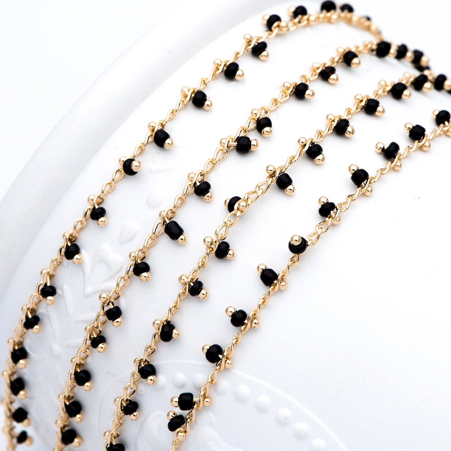 Gold plated Brass Beaded Chains, 1.8mm Chain with Glass Seed Beads, Necklace Chain Components (#LK-201)/ 1 Meter=3.3 ft