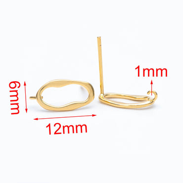 10pcs Gold Oval Earring Post, Geometric Stud Earrings with Open Loops, DIY Ear Wire Findings (GB-676)