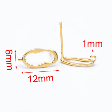 10pcs Gold Oval Earring Post, Geometric Stud Earrings with Open Loops, DIY Ear Wire Findings (GB-676)