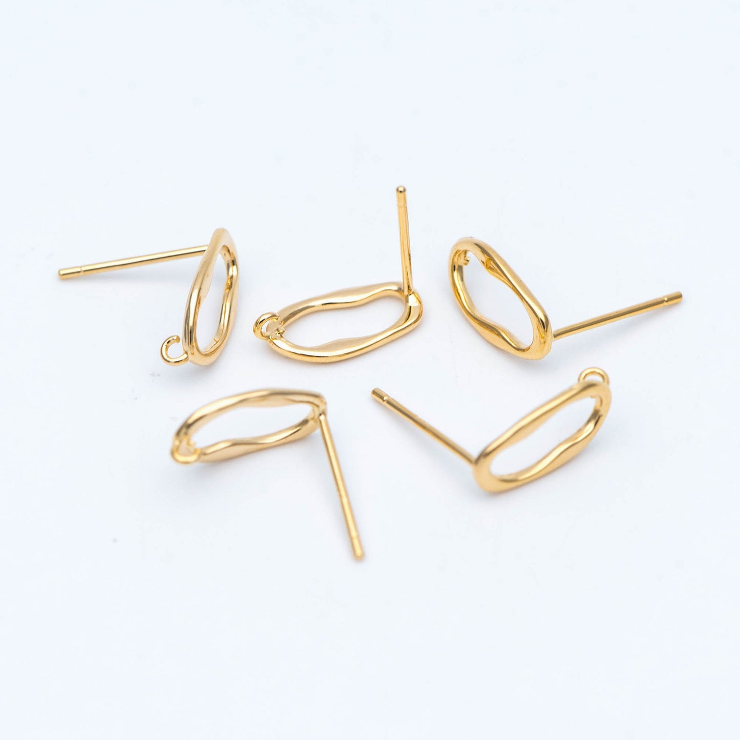 10pcs Gold Oval Earring Post, Geometric Stud Earrings with Open Loops, DIY Ear Wire Findings (GB-676)