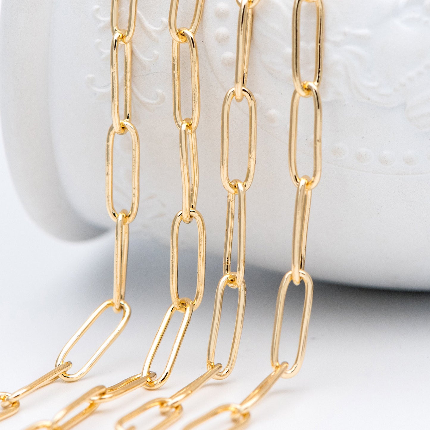 Gold/ Silver tone Cable Chains, Long Oval Link 5x14mm, Gold/ Rhodium plated Brass, Color Not Easily Tarnish (#LK-279)/ 1 Meter=3.3 ft