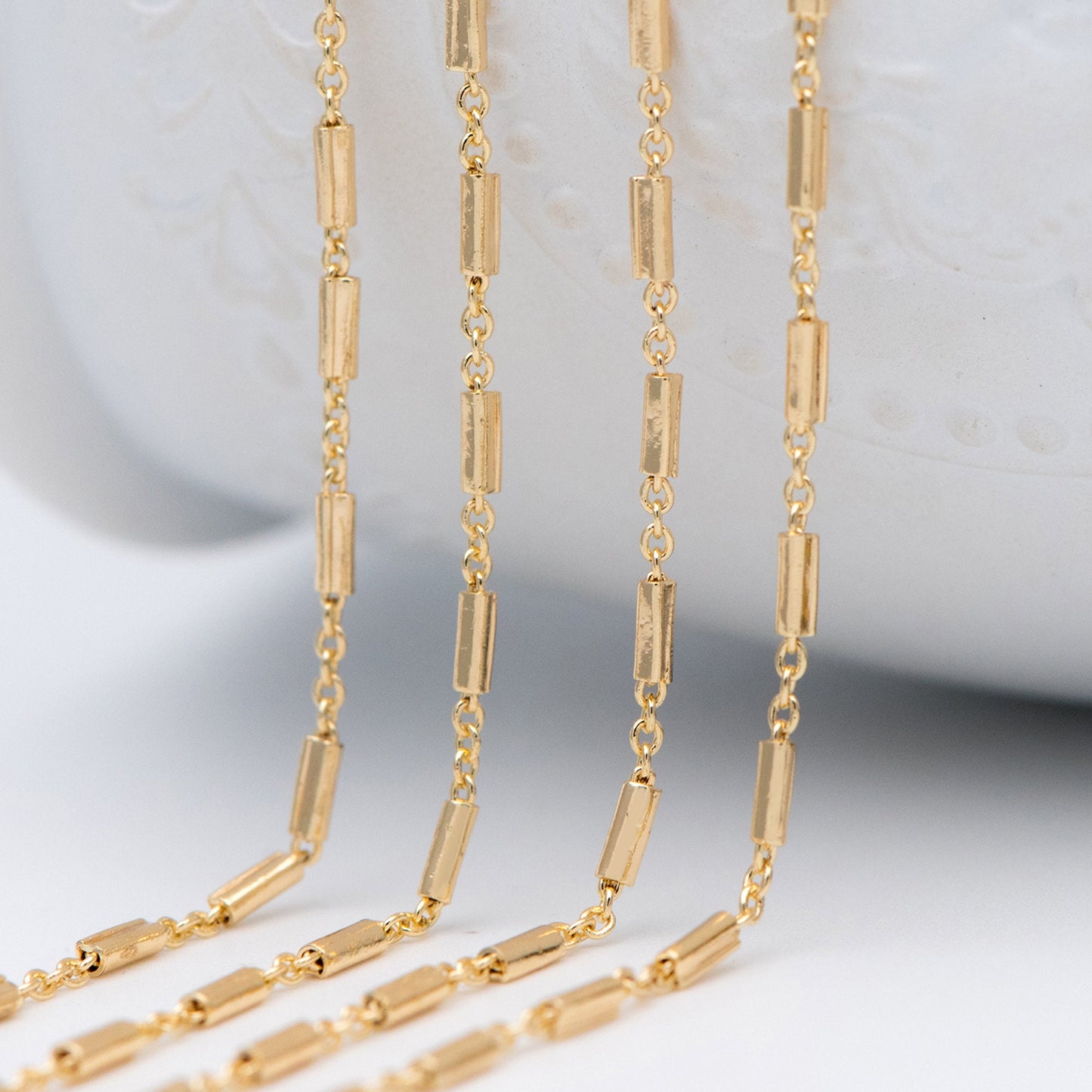 Gold plated Brass Tube Chains 2mm, DIY Bar Chain Wholesale, Stick Link Chain Findings (#LK-280)/ 1 Meter=3.3 ft