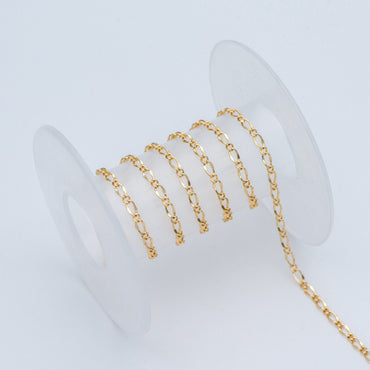 Gold plated Brass Figaro Chains 2.5mm, Necklace Chain Supplies Findings Wholesale (#LK-282)/ 1 Meter=3.3 ft