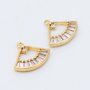 10pcs CZ Pave Gold Fan Shaped Charm 13x11mm, 18K Gold plated on Brass (GB-687)