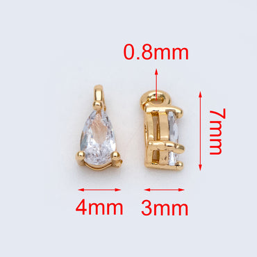 10pcs CZ pave Gold Teardrop Charms 7x4mm, Gold Plated Brass Drop Pendants (GB-4582-D1)