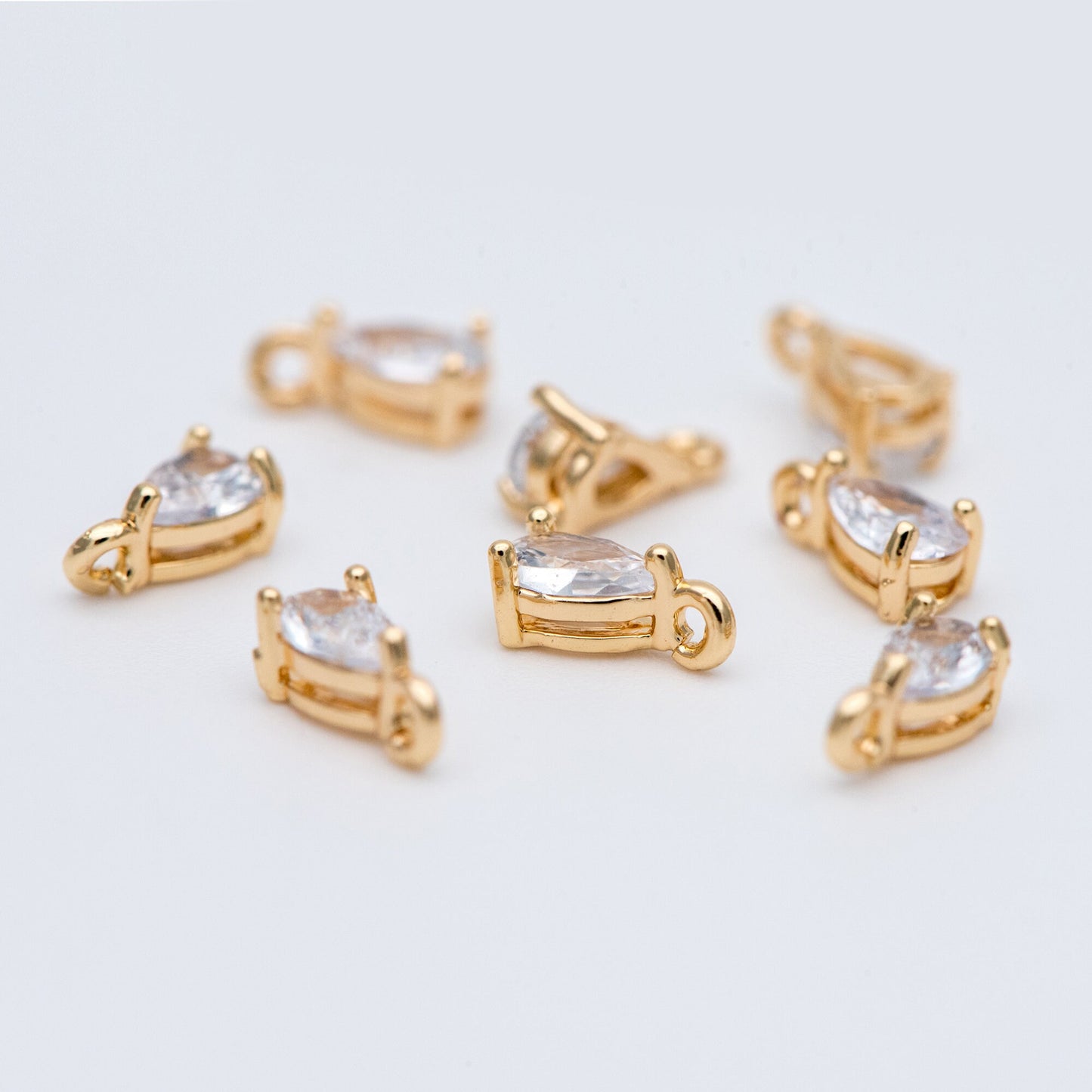 10pcs CZ pave Gold Teardrop Charms 7x4mm, Gold Plated Brass Drop Pendants (GB-4582-D1)