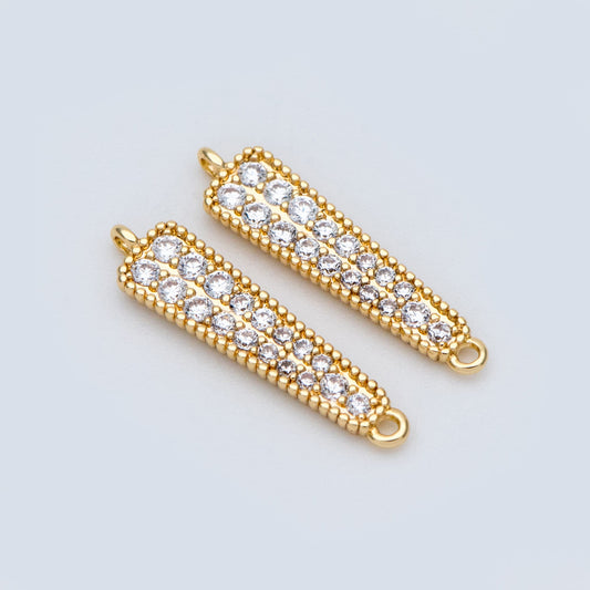 4pcs CZ Micro Pave Bar Connectors 17mm, Real Gold plated Brass, Cubic Zirconia Stick Charm Pendants (GB-160-D)