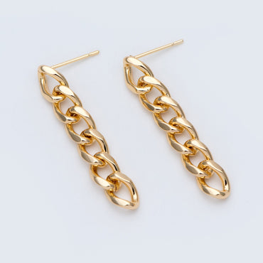 10pcs Chain Link Earring Studs, 18K Gold plated Brass, Geometric Ear Post Findings Wholesale (GB-778)