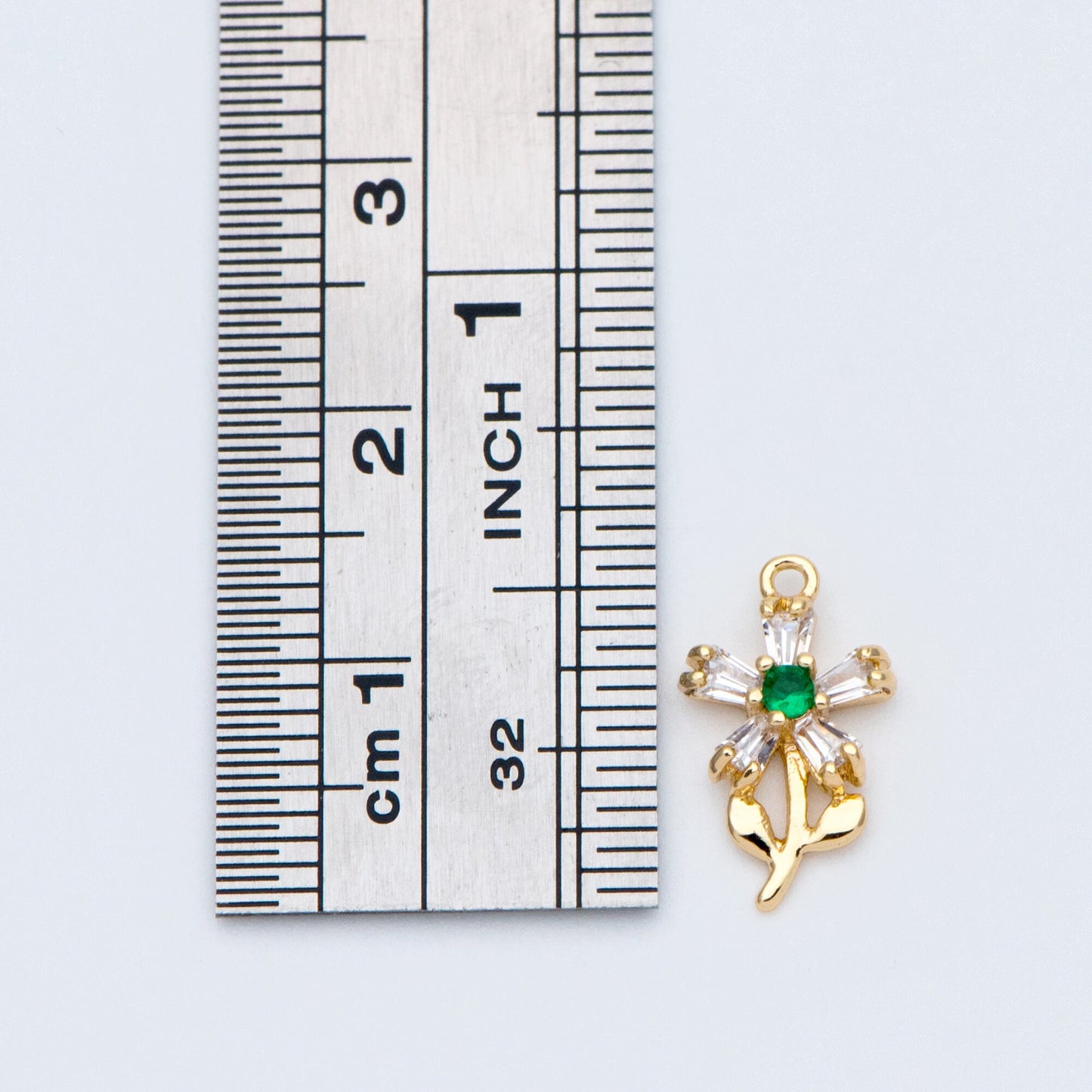 4pcs Gold CZ Flower Charms 13x8mm, 18K Gold plated Brass, Cubic Zirconia Floral Pendants (GB-4130-F)