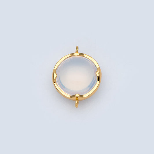 10pcs Gold Framed Glass Connector 15x11mm, Round Coin Bezel Charm Pendants, Clear Mint Blue (GB-805)