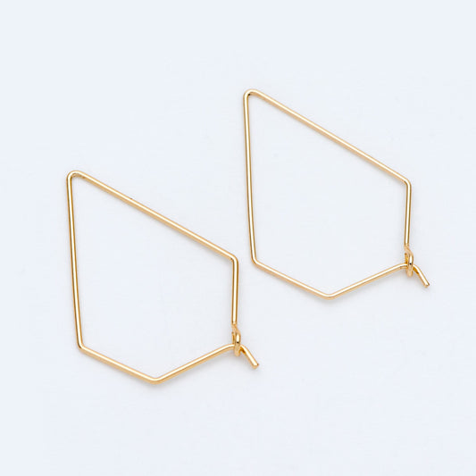 10pcs Gold/ Silver tone Geometric Hoop Earring 35x23mm, 18K Gold/ Rhodium plated Brass, Ear Wire Components (GB-698-B)