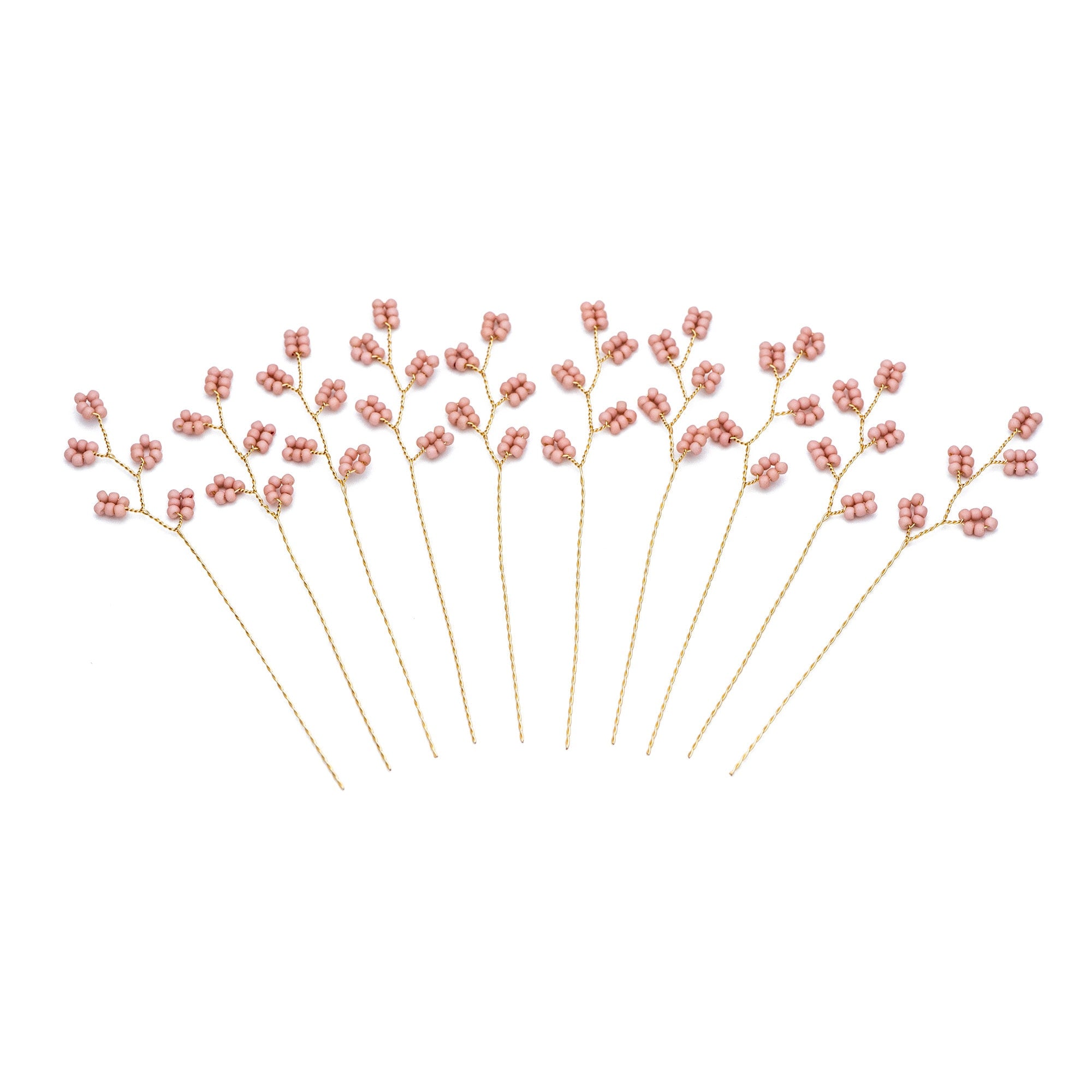10pcs Beaded Leaf Sprigs on Gold Wire, Flower Tassel Hair Accessories, Seed Glass Beads Branch (FB-050)