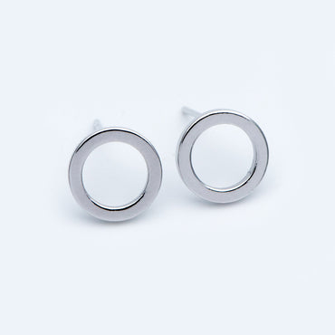 10pcs Silver tone Round Circle Ear Posts 10mm, Rhodium plated Brass, Geometric Loop Stud Earrings (GB-756)
