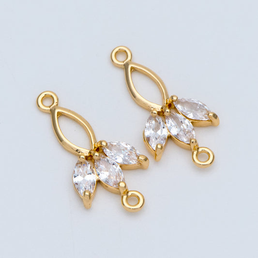 10pcs CZ Pave Leaf Charm Connectors 21x10mm (GB-3670-G)