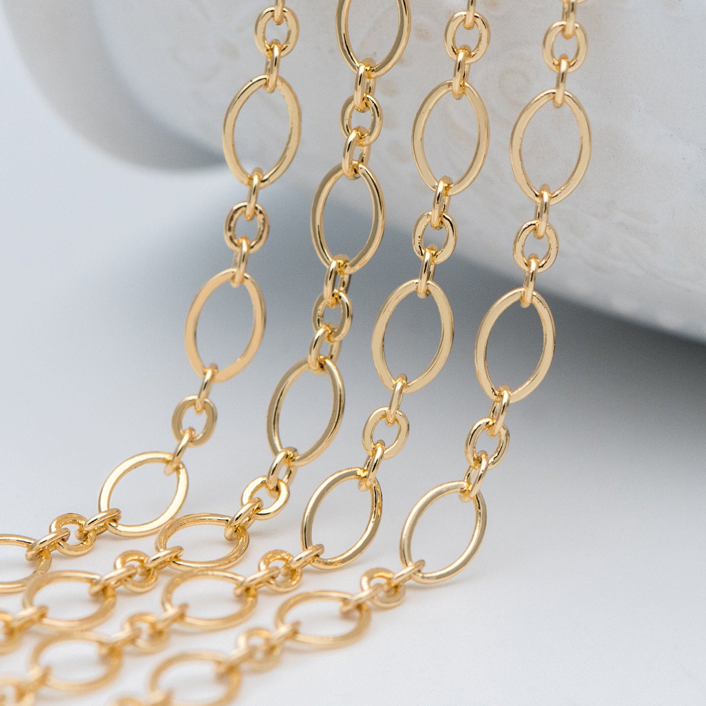 Gold plated Brass Oval Link Chains, DIY Necklace Chain Findings Wholesale (#LK-286)/ 1 Meter=3.3 ft