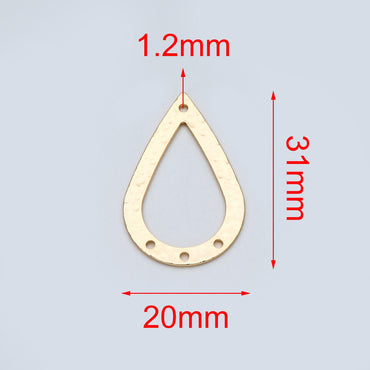 10pcs Gold Hammered Teardrop Connectors 31x20mm, 18K Gold plated Brass, Water Drop Charm Pendants (GB-654-G)
