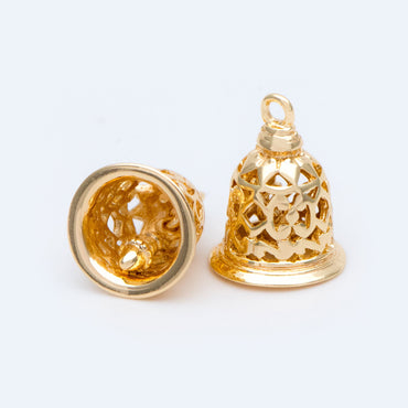 10pcs Gold Jingle Bell Charms, 18K Gold plated Brass, Christmas Bell Pendants 16x12mm (GB-834)