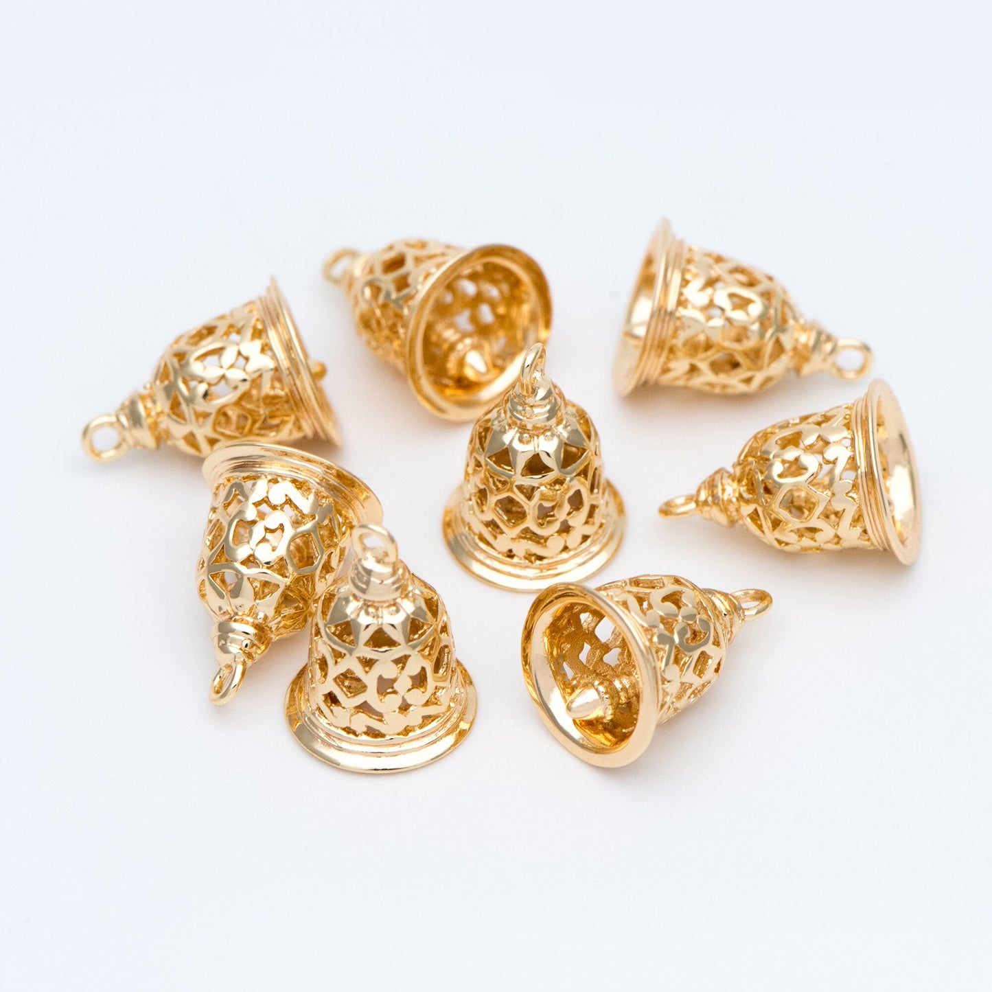10pcs Gold Jingle Bell Charms, 18K Gold plated Brass, Christmas Bell Pendants 16x12mm (GB-834)