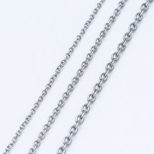 Stainless Steel Oval Cable Chains, Silver tone Dainty Chain 1.3/ 1.6/ 2mm, Color Not Tarnish (#LK-292)/ 1 Meter=3.3 ft