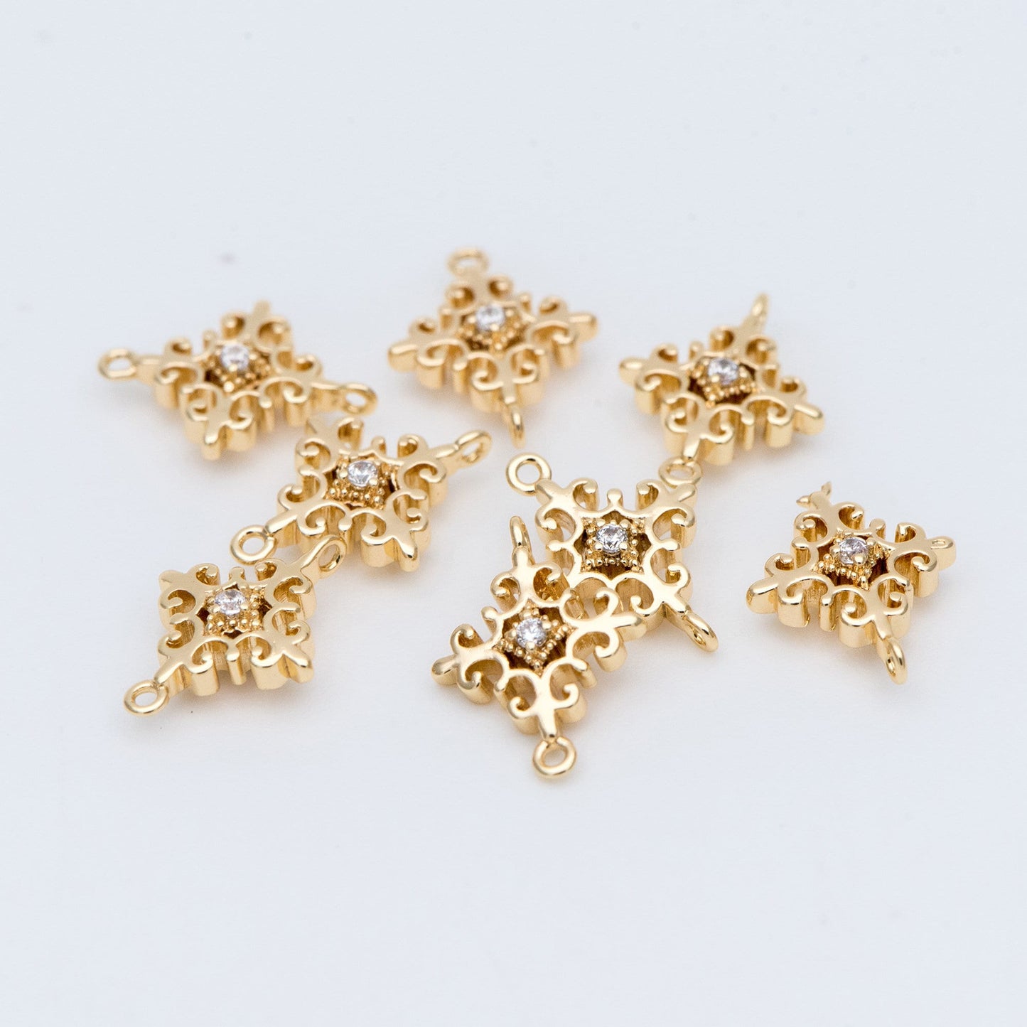 4pcs Gold plated Brass Cross Charms 13x10mm, CZ pave Cross Connector Pendants (GB-2535-C)