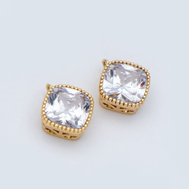 10pcs CZ Pave Square Pendants 11x8mm, Real Gold plated Brass, Rhombus Geometric Charms (GB-780)