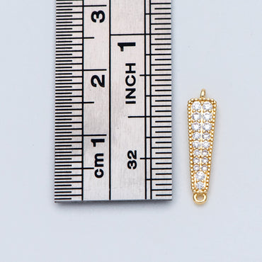 4pcs CZ Micro Pave Bar Connectors 17mm, Real Gold plated Brass, Cubic Zirconia Stick Charm Pendants (GB-731)
