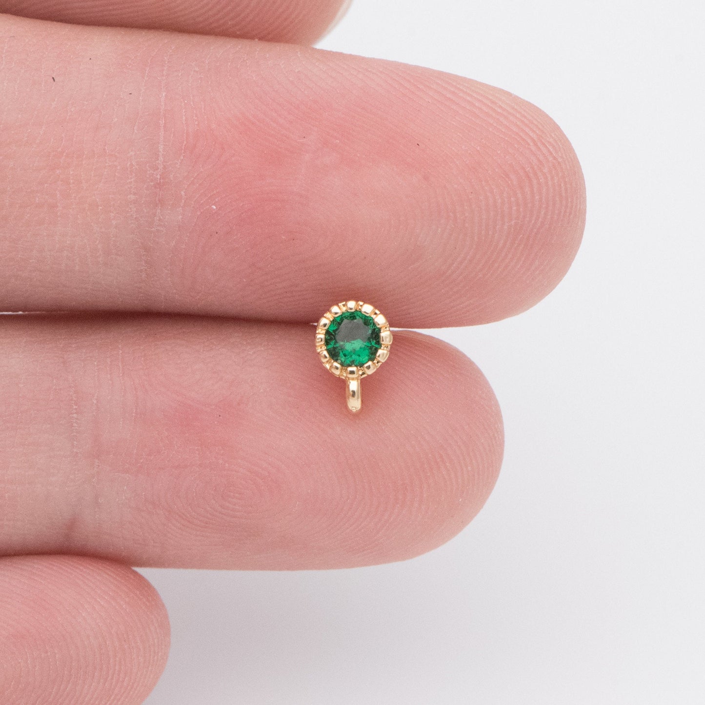 10pcs Red/ Emerald Rhinestone Ear Posts 4mm, CZ Stud Earring with Loops, 18K Gold plated Brass Ear Findings (#GB-781)