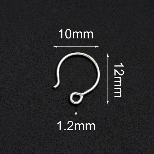 10pcs Sterling Silver Earring Hooks, .925 Silver Round Earwires 12x10mm (CY-016)