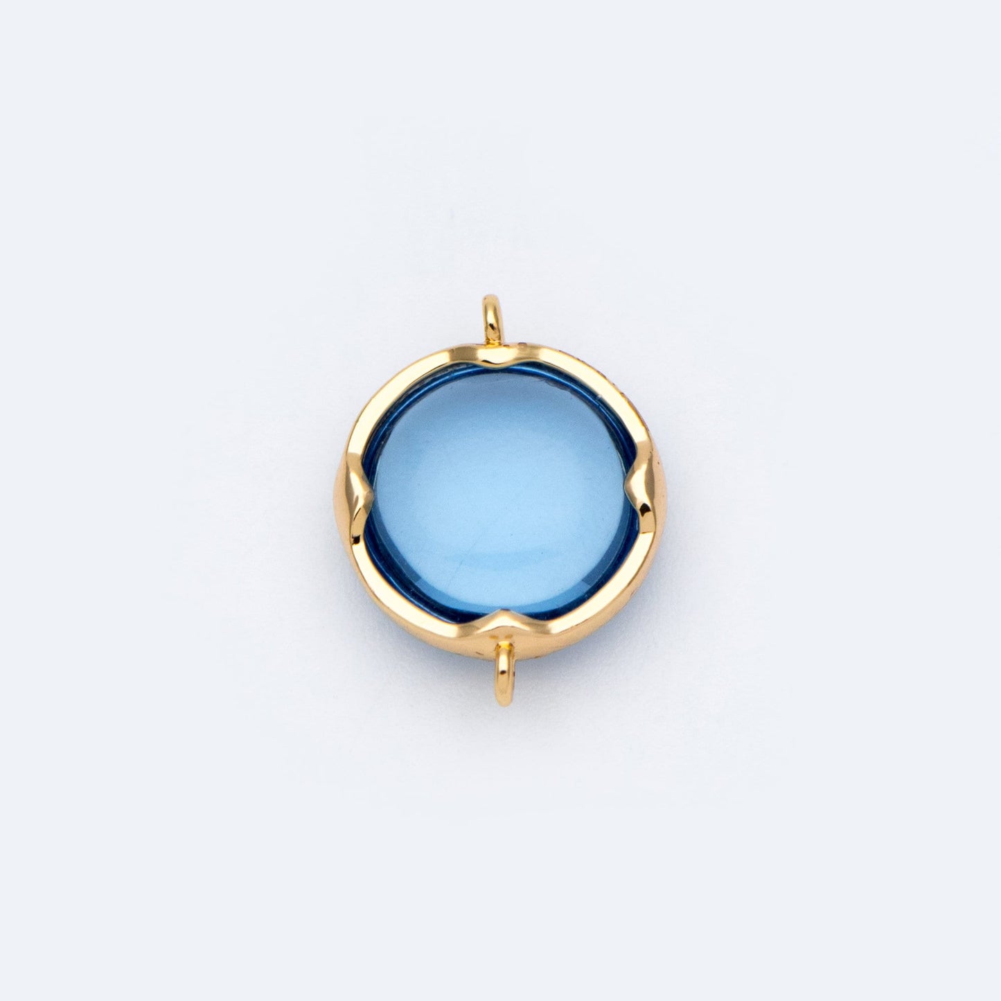 10pcs Gold Framed Glass Connector 15x11mm, Round Coin Bezel Charm Pendants, Clear Mint Blue (GB-805)