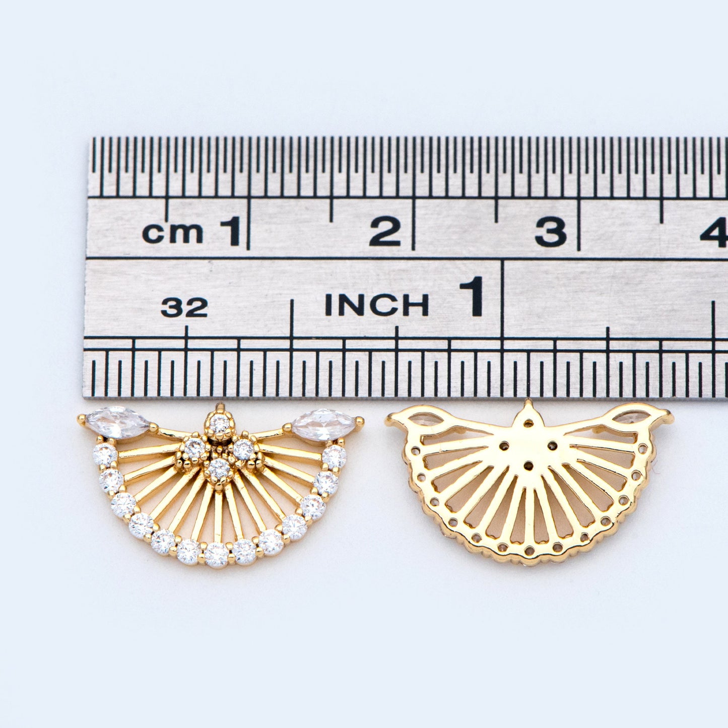 10pcs CZ Pave Gold Fan Shaped Charm 17x10mm, 18K Gold plated on Brass (GB-853)