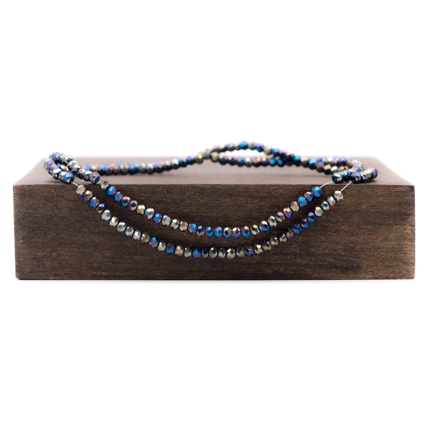 Crystal Glass Rondelle Faceted Tiny beads 3mm, Half Metal Blue (#BZ99-13) (A set of 190 beads)