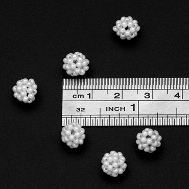10pcs Japan Miyuki Seed Glass Beadd Cluster 8mm, White Beaded Ball Charm Pendants (RM-44)