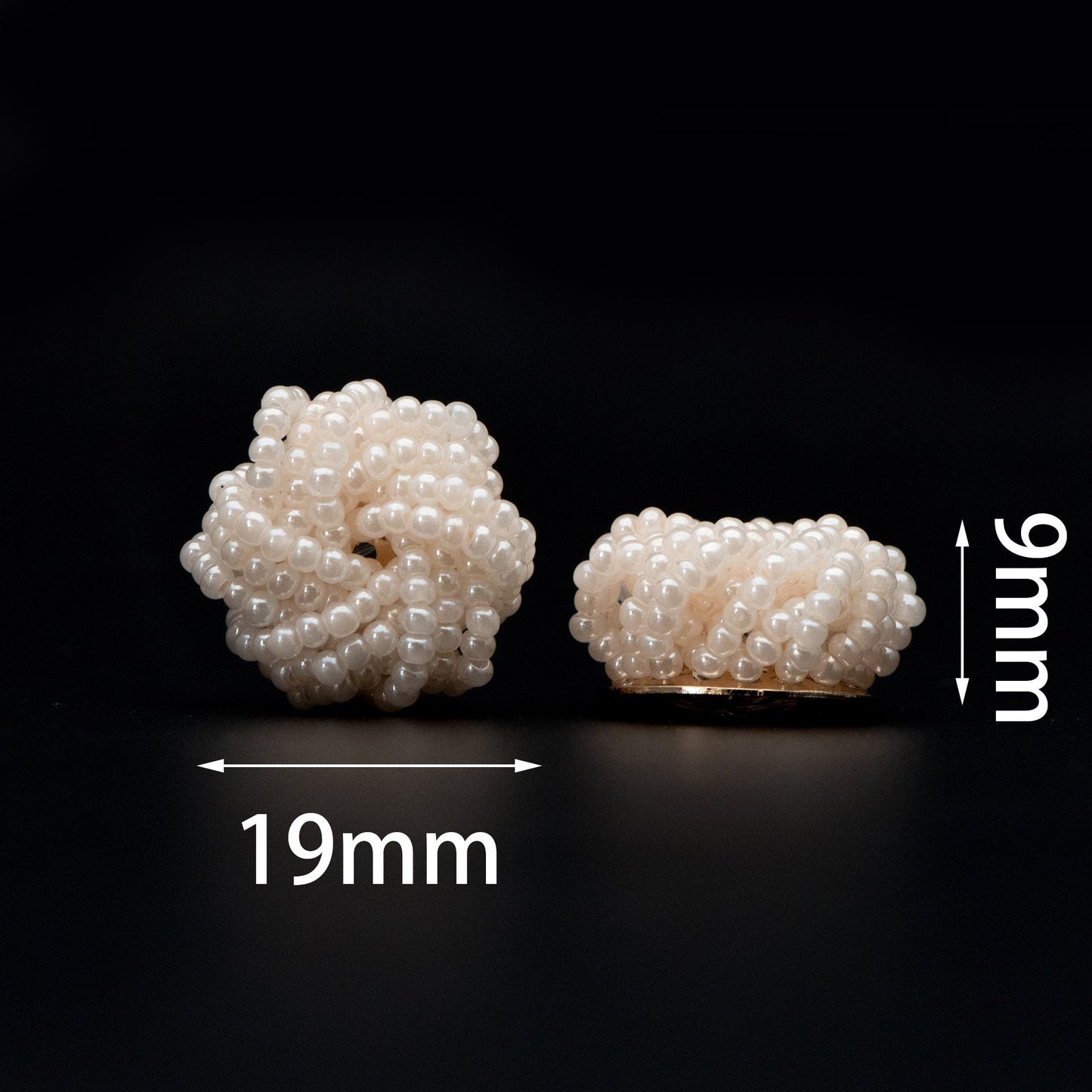 4pcs Glass Seed Beads Cluster 19x9mm, Handmade Beaded Flower Cabochons, Faux Pearl(FB-053)